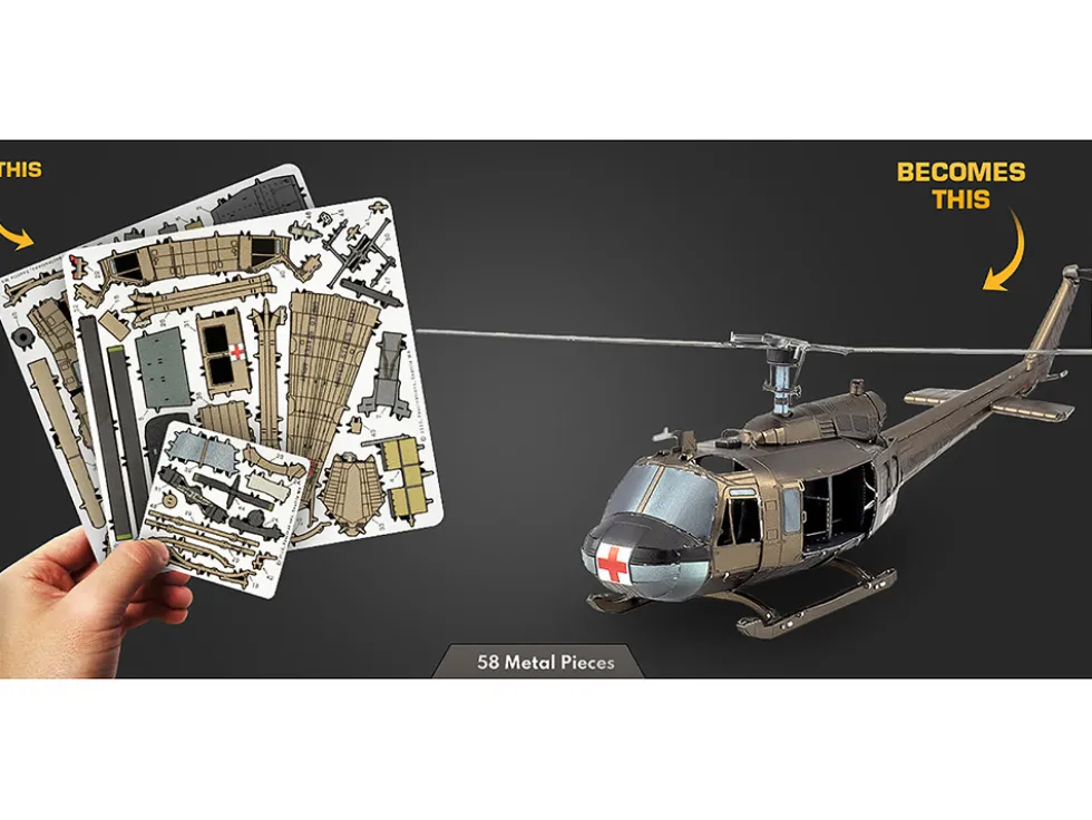 Model Kit Bell UH-1 Iroquois Helicopter "Huey" United States Army (Moderate Difficulty) Steel Model by Metal Earth
