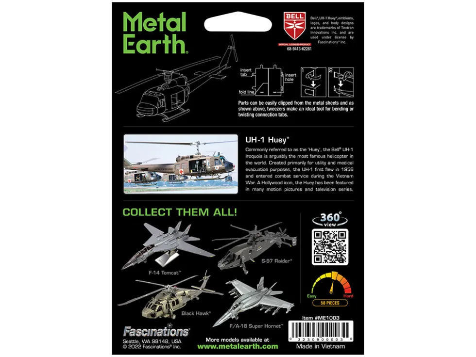 Model Kit Bell UH-1 Iroquois Helicopter "Huey" United States Army (Moderate Difficulty) Steel Model by Metal Earth