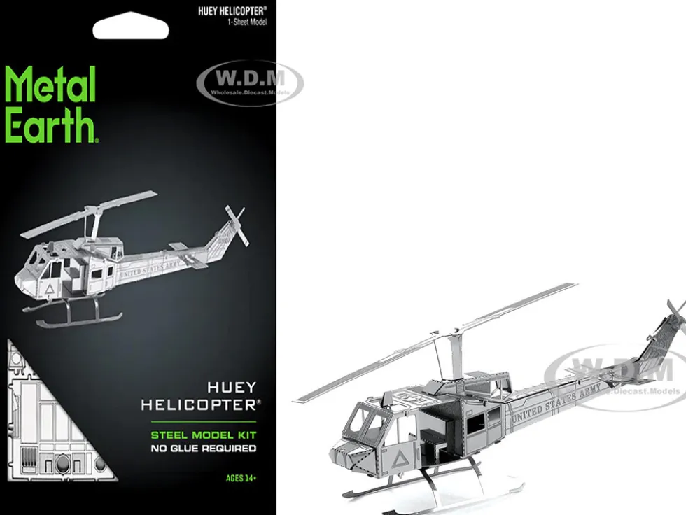 Model Kit Bell UH-1 Iroquois "Huey" Helicopter "United States Army" (Easy Difficulty) Steel Model by Metal Earth