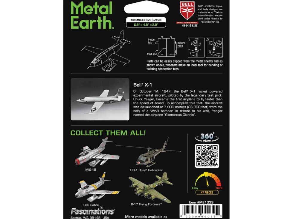 Model Kit Bell X-1 Aircraft "United States Air Force" (Moderate Difficulty) Steel Model by Metal Earth
