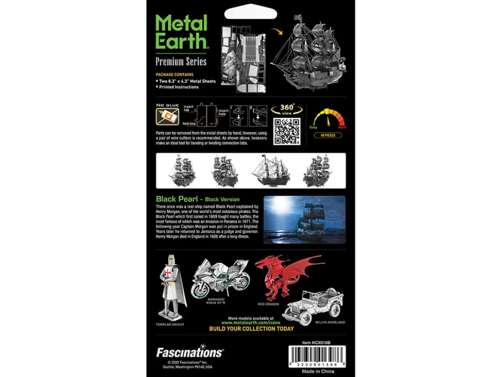 Model Kit Black Pearl Ship Black Version (Moderate Difficulty) Steel Model by Metal Earth