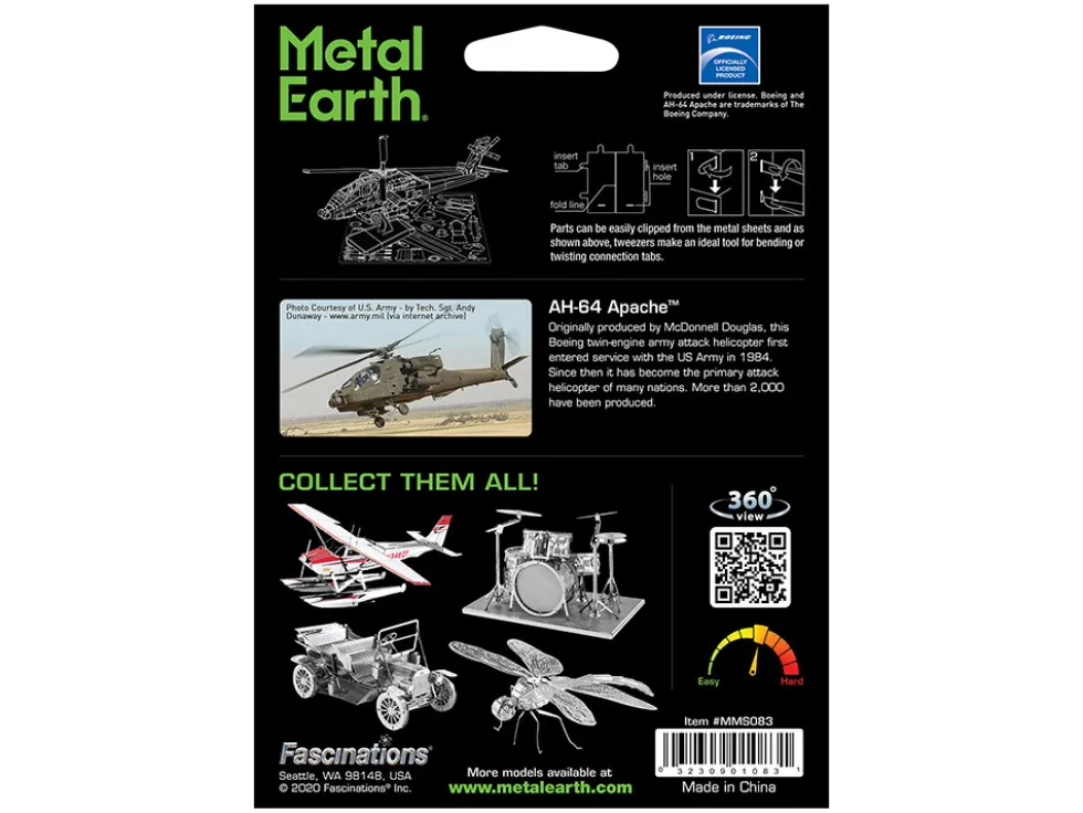 Model Kit Boeing AH-64 Apache Attack Helicopter (Moderate Difficulty) Steel Model by Metal Earth