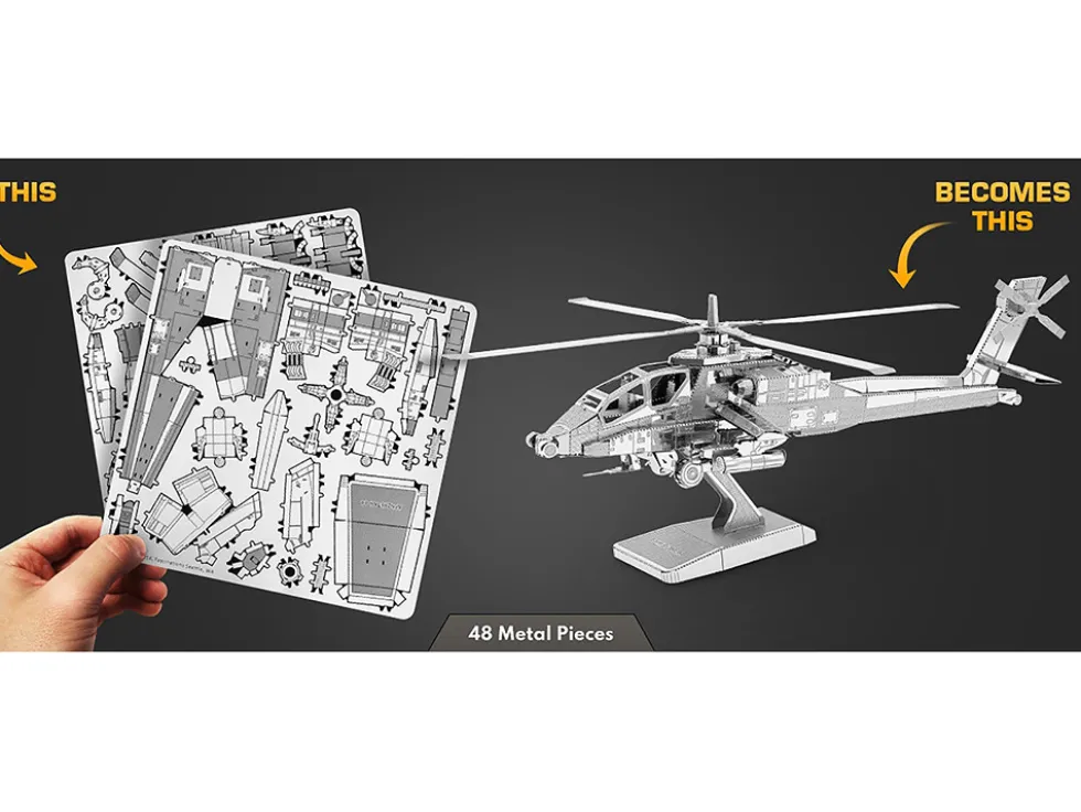 Model Kit Boeing AH-64 Apache Attack Helicopter (Moderate Difficulty) Steel Model by Metal Earth