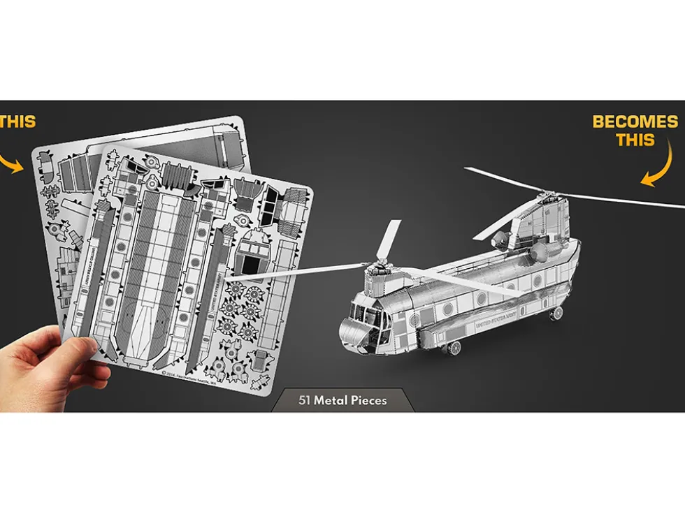 Model Kit Boeing CH-47 Chinook Transport Helicopter (Moderate Difficulty) Steel Model by Metal Earth