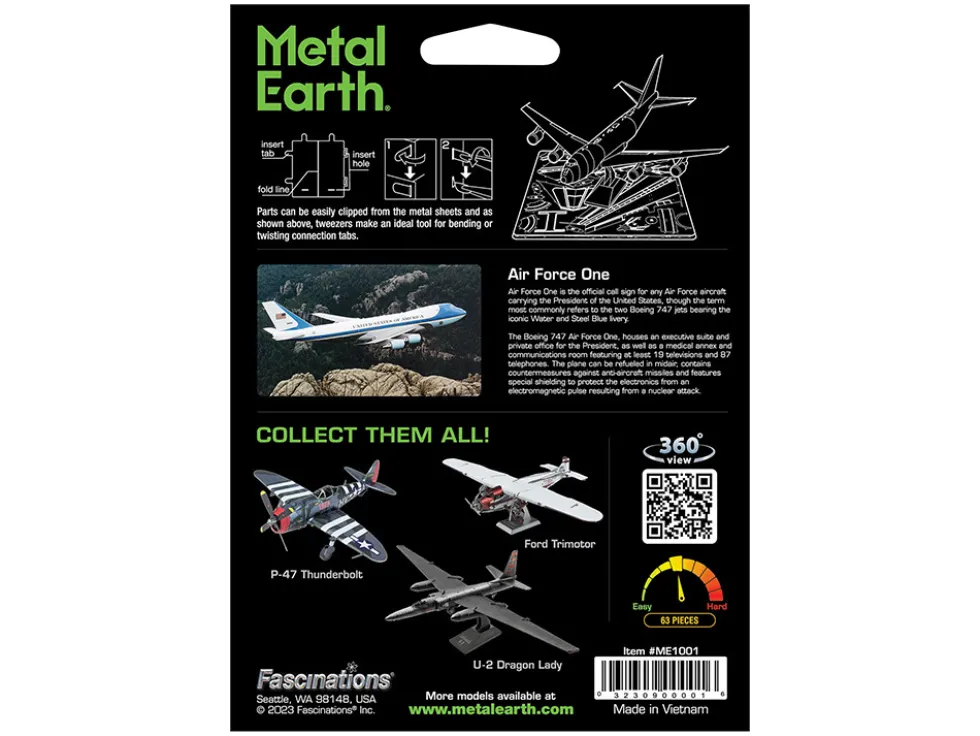 Model Kit Boeing 747 Transport Aircraft "Air Force One Presidential Plane" United States Air Force (Moderate Difficulty) Steel Model by Metal Earth