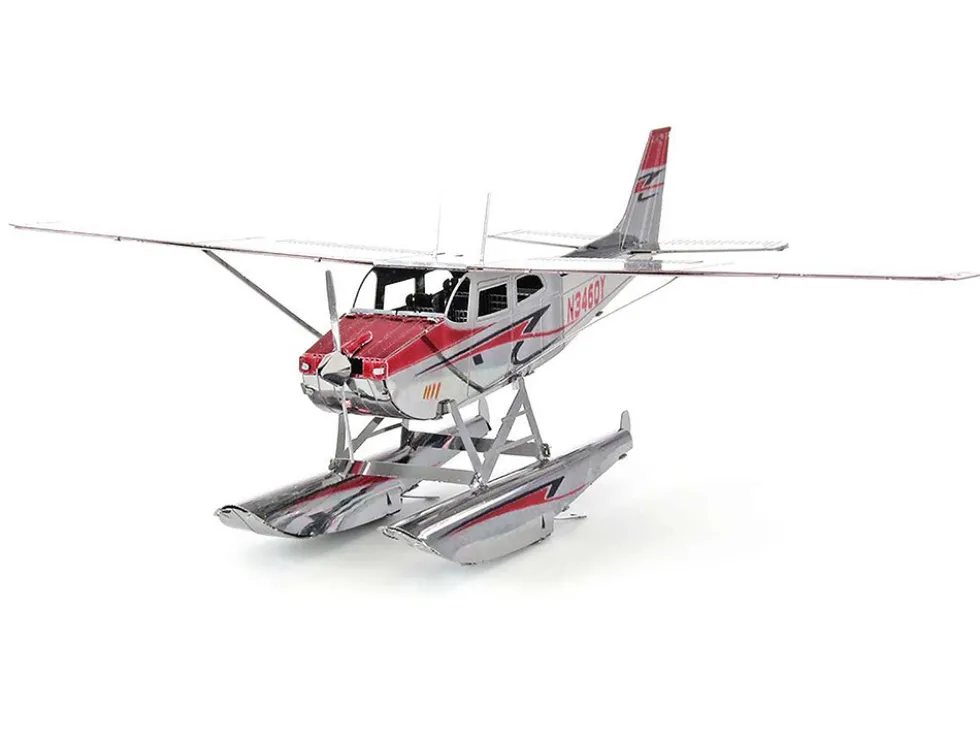 Model Kit Cessna 182 Floatplane White and Red (Moderate Difficulty) Steel Model by Metal Earth
