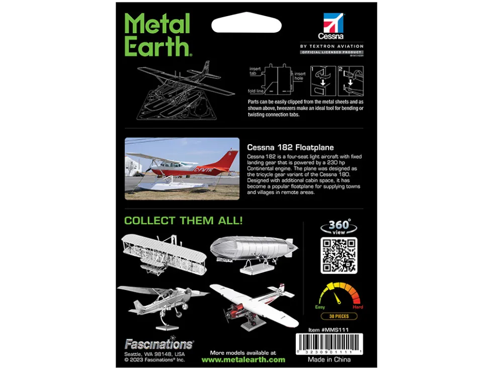 Model Kit Cessna 182 Floatplane White and Red (Moderate Difficulty) Steel Model by Metal Earth