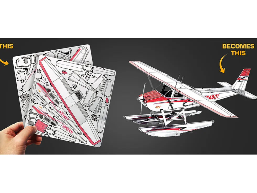 Model Kit Cessna 182 Floatplane White and Red (Moderate Difficulty) Steel Model by Metal Earth