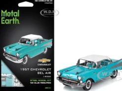 Model Kit 1957 Chevrolet Bel Air Turquoise with White Top (Challenging Difficulty) Steel Model by Metal Earth