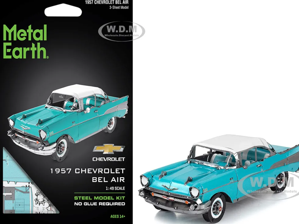 Model Kit 1957 Chevrolet Bel Air Turquoise with White Top (Challenging Difficulty) Steel Model by Metal Earth