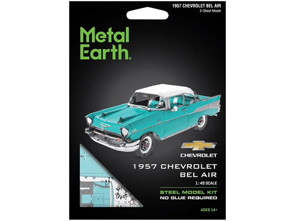 Model Kit 1957 Chevrolet Bel Air Turquoise with White Top (Challenging Difficulty) Steel Model by Metal Earth