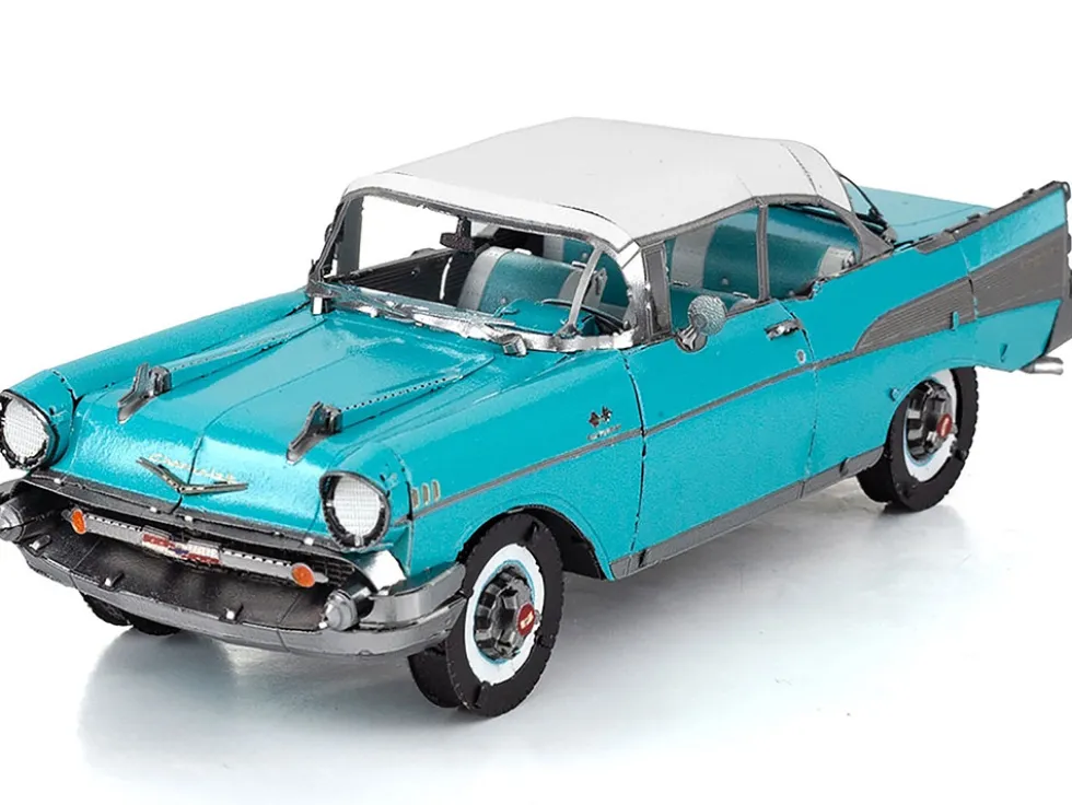 Model Kit 1957 Chevrolet Bel Air Turquoise with White Top (Challenging Difficulty) Steel Model by Metal Earth