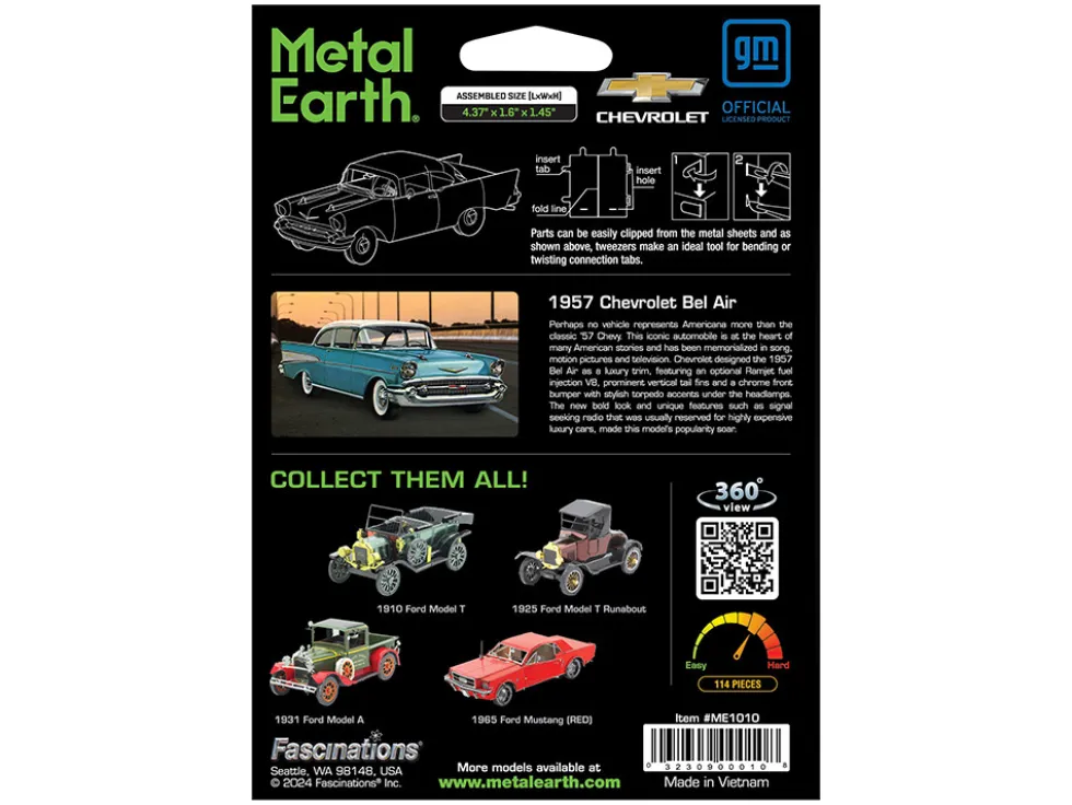 Model Kit 1957 Chevrolet Bel Air Turquoise with White Top (Challenging Difficulty) Steel Model by Metal Earth