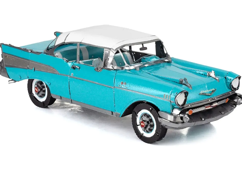 Model Kit 1957 Chevrolet Bel Air Turquoise with White Top (Challenging Difficulty) Steel Model by Metal Earth