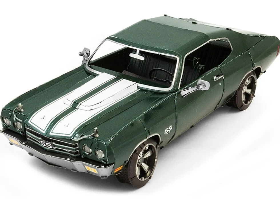 Model Kit 1970 Chevrolet Chevelle SS Green with White Stripes (Challenging Difficulty) Steel Model by Metal Earth