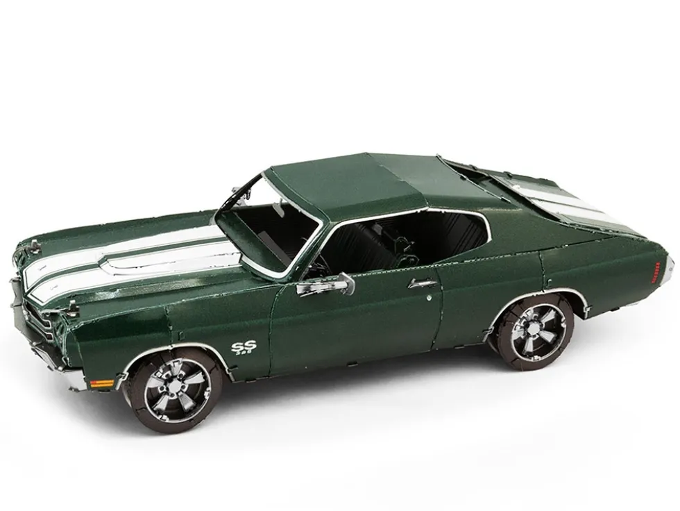Model Kit 1970 Chevrolet Chevelle SS Green with White Stripes (Challenging Difficulty) Steel Model by Metal Earth