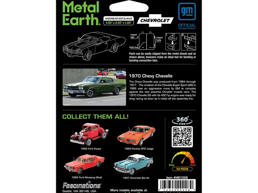 Model Kit 1970 Chevrolet Chevelle SS Green with White Stripes (Challenging Difficulty) Steel Model by Metal Earth