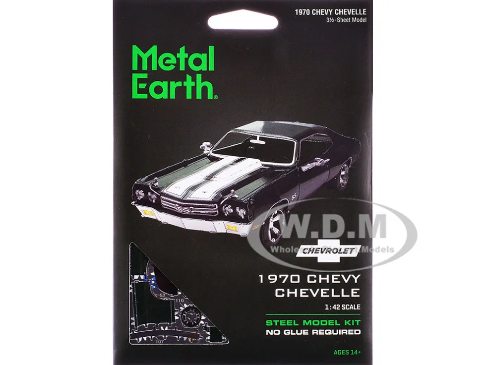 Model Kit 1970 Chevrolet Chevelle SS Green with White Stripes (Challenging Difficulty) Steel Model by Metal Earth