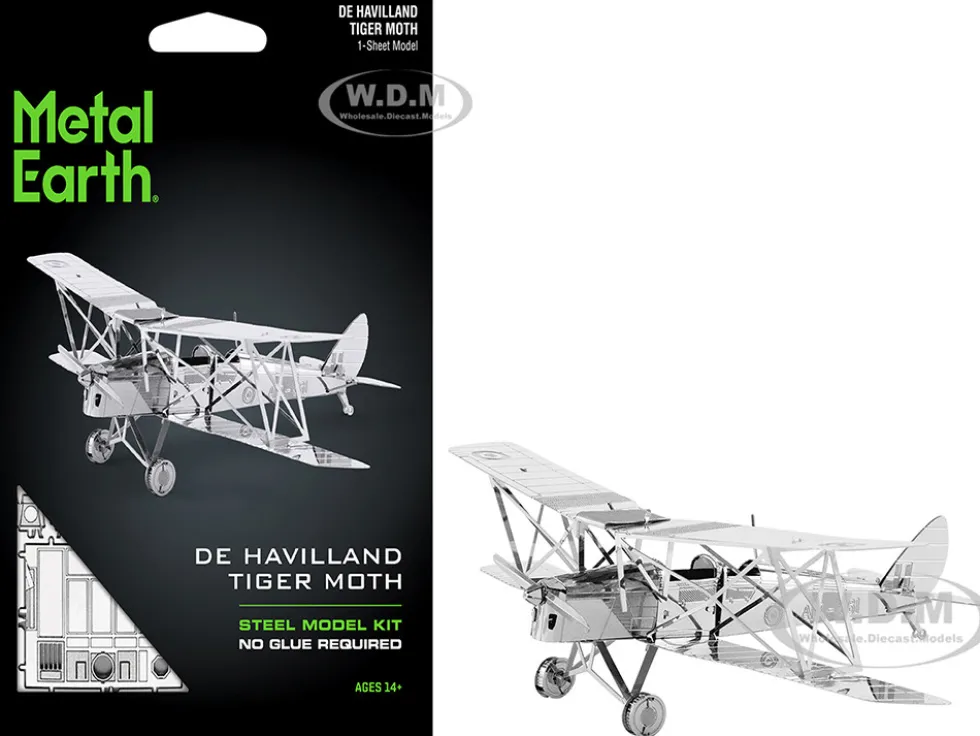 Model Kit De Havilland Tiger Moth Trainer Aircraft (Moderate Difficulty) Steel Model by Metal Earth