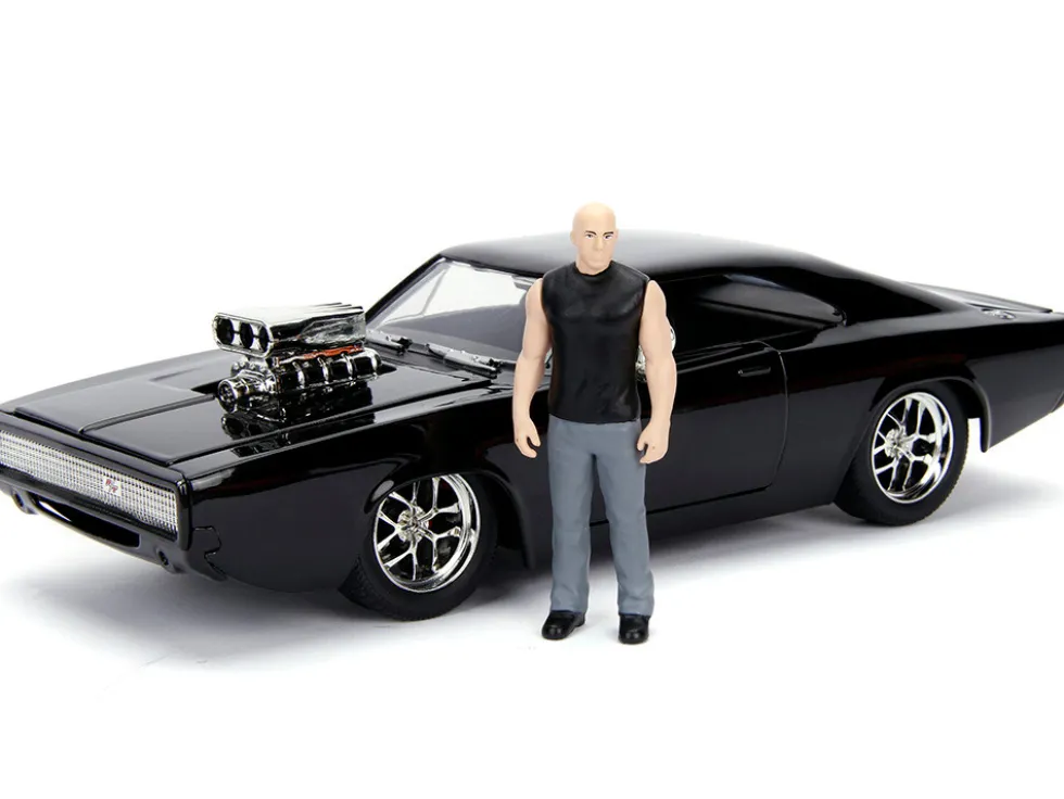 Model Kit Dodge Charger R/T Black and Dom Diecast Figure "Fast & Furious" Movie "Build N' Collect" Series 1/24 Diecast Model Car by Jada