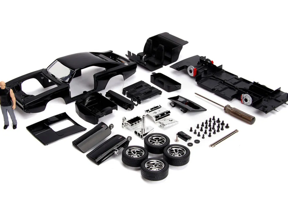 Model Kit Dodge Charger R/T Black and Dom Diecast Figure "Fast & Furious" Movie "Build N' Collect" Series 1/24 Diecast Model Car by Jada