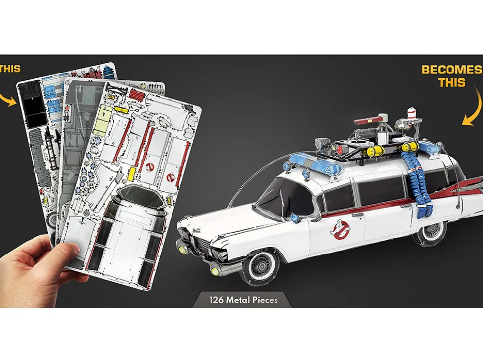 Model Kit Ecto-1 Car White "Ghostbusters" (1984) Movie (Challenging Difficulty) Steel Model by Metal Earth