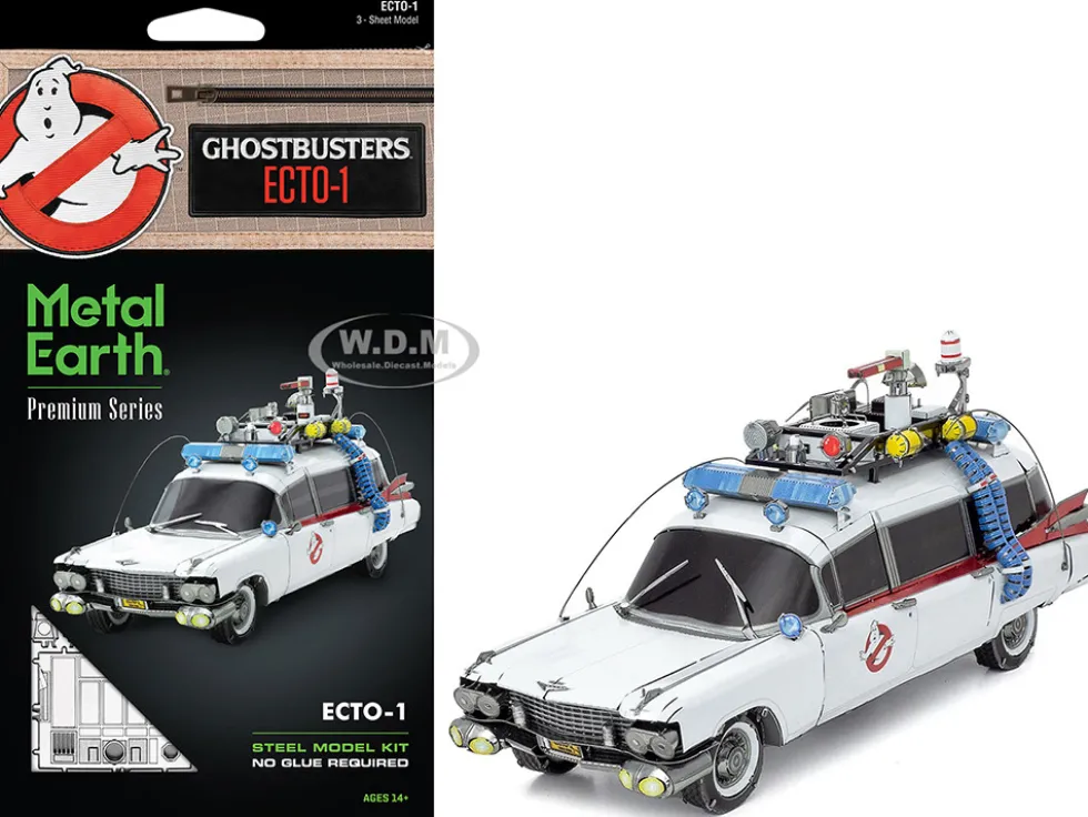 Model Kit Ecto-1 Car White "Ghostbusters" (1984) Movie (Challenging Difficulty) Steel Model by Metal Earth