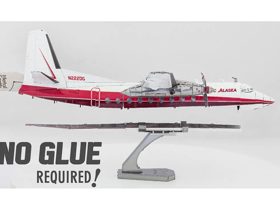 Model Kit Fairchild F-27 Commercial Aircraft "Pacific Alaska" White with Red Stripes (Moderate Difficulty) Steel Model by Metal Earth