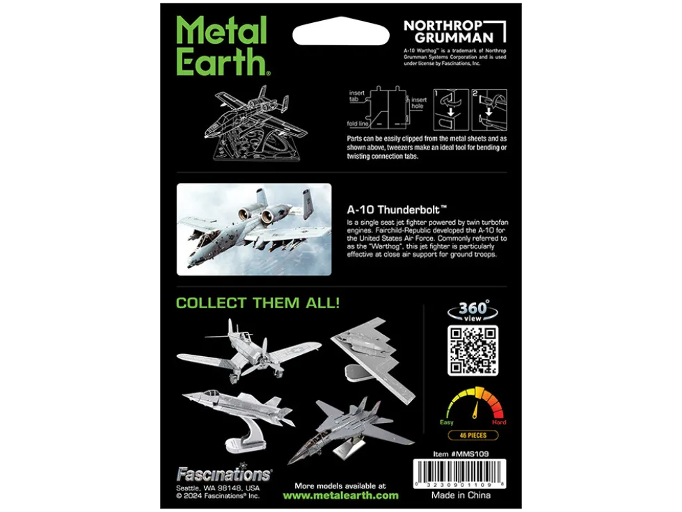 Model Kit Fairchild Republic A-10 Thunderbolt II "Warthog" Attack Aircraft (Moderate Difficulty) Steel Model by Metal Earth
