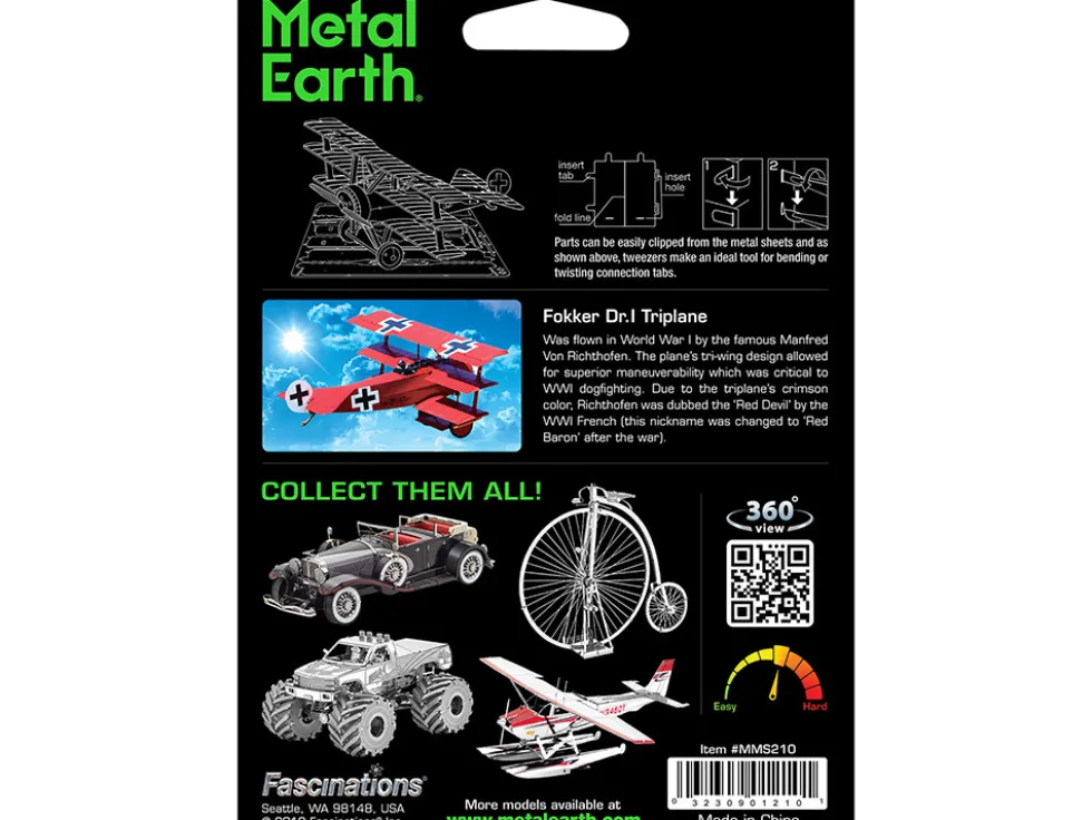 Model Kit Fokker Dr.I Triplane Fighter Aircraft "Red Baron" German Air Force (Moderate Difficulty) Steel Model by Metal Earth