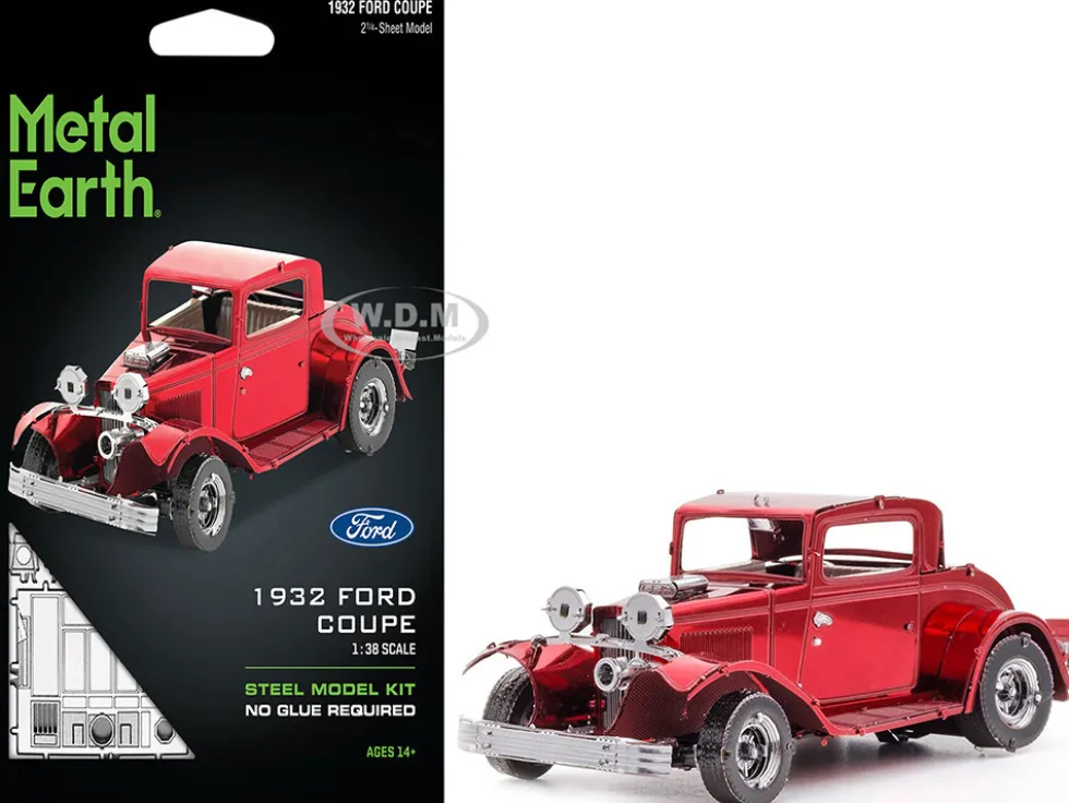 Model Kit 1932 Ford Coupe Red (Moderate Difficulty) Steel Model by Metal Earth