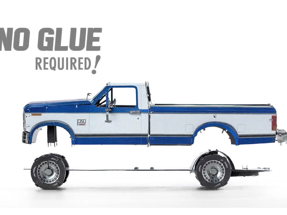 Model Kit 1982 Ford F-150 Pickup Truck Blue and White (Moderate Difficulty) Steel Model by Metal Earth