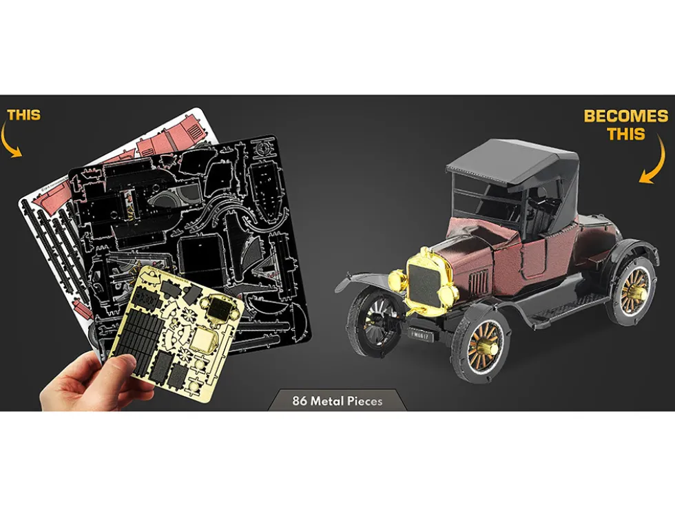 Model Kit 1925 Ford Model T Runabout Dark Red and Black (Moderate Difficulty) Steel Model by Metal Earth
