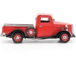 Model Kit 1937 Ford Pickup Truck Red and Black (Moderate Difficulty) Steel Model by Metal Earth