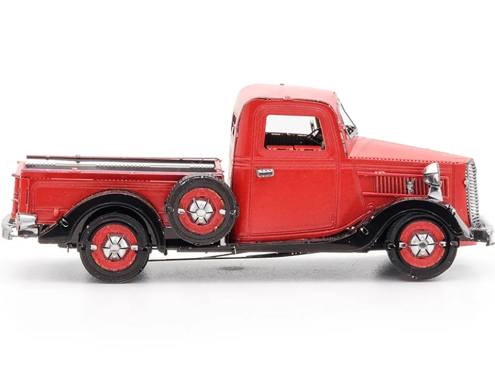 Model Kit 1937 Ford Pickup Truck Red and Black (Moderate Difficulty) Steel Model by Metal Earth