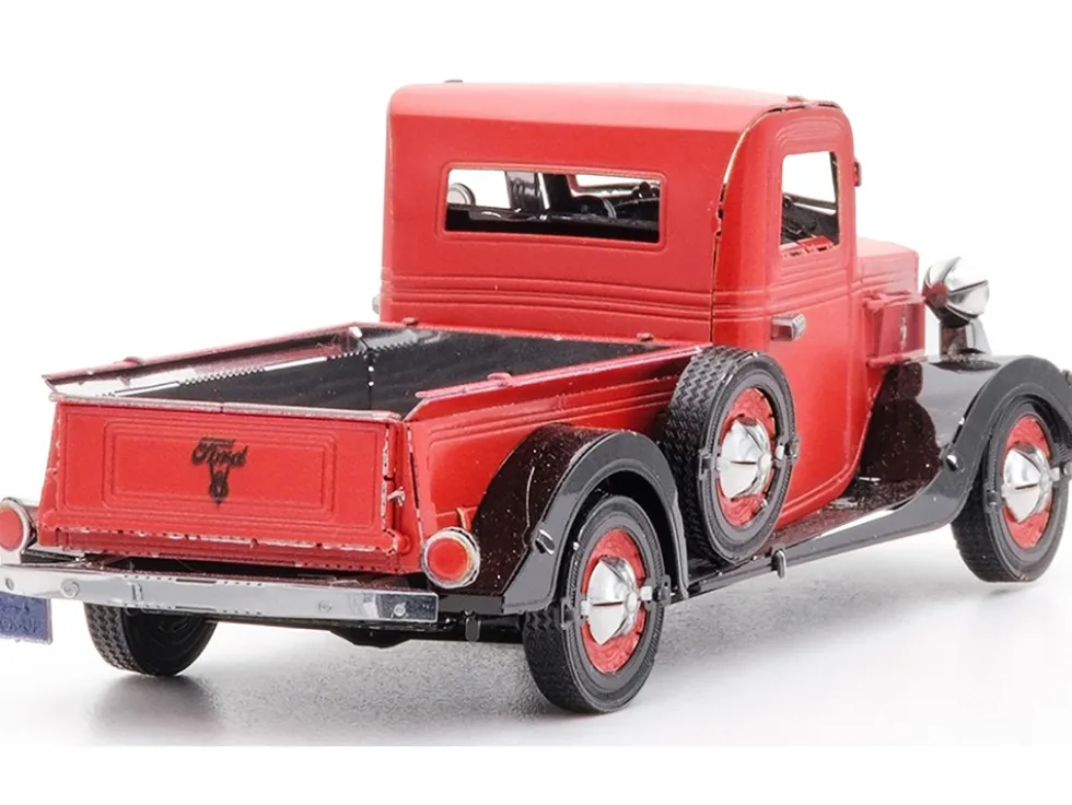 Model Kit 1937 Ford Pickup Truck Red and Black (Moderate Difficulty) Steel Model by Metal Earth