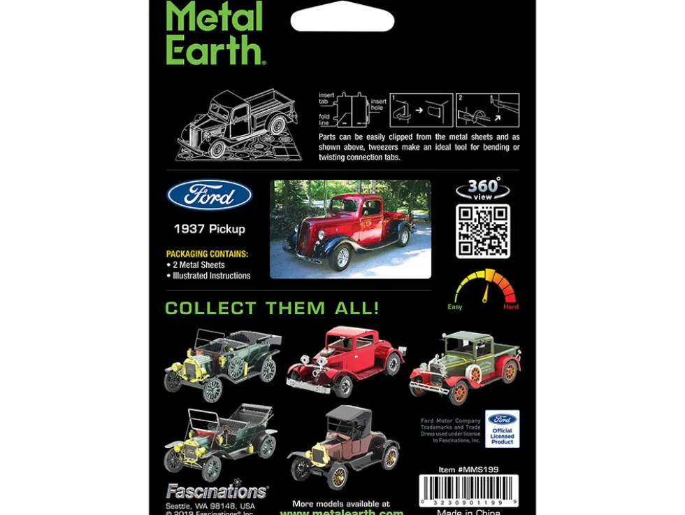 Model Kit 1937 Ford Pickup Truck Red and Black (Moderate Difficulty) Steel Model by Metal Earth