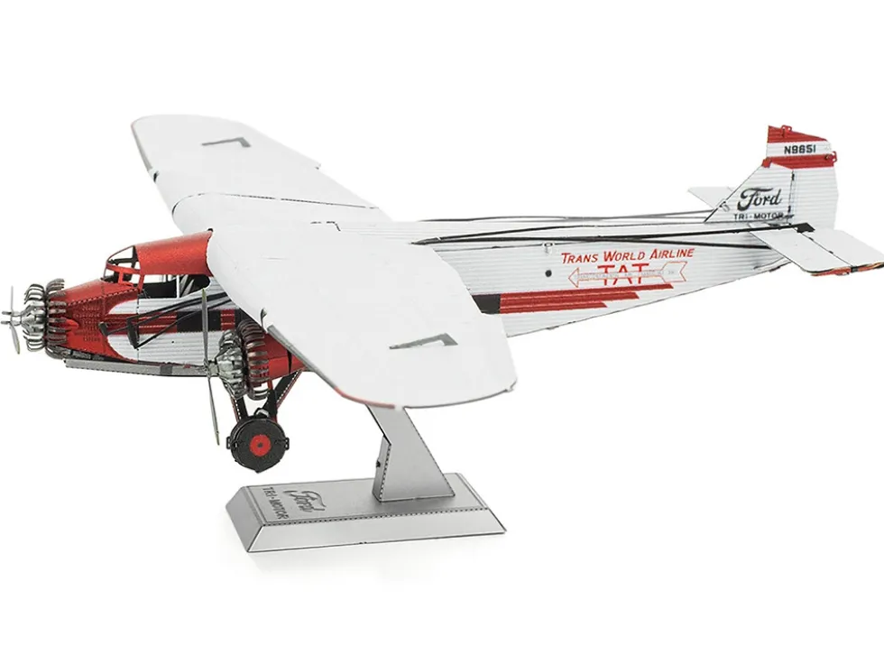 Model Kit Ford Trimotor Transport Aircraft White and Red (Moderate Difficulty) Steel Model by Metal Earth