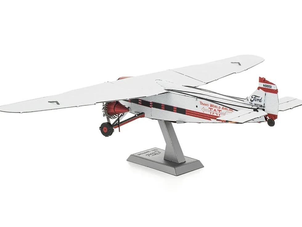 Model Kit Ford Trimotor Transport Aircraft White and Red (Moderate Difficulty) Steel Model by Metal Earth