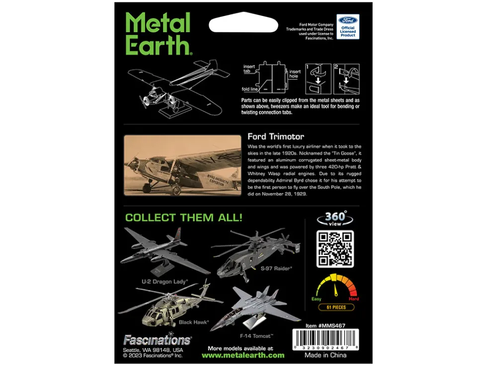 Model Kit Ford Trimotor Transport Aircraft White and Red (Moderate Difficulty) Steel Model by Metal Earth