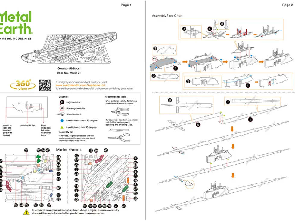 Model Kit German U-Boat Type XXI Submarine (Challenging Difficulty) Steel Model by Metal Earth