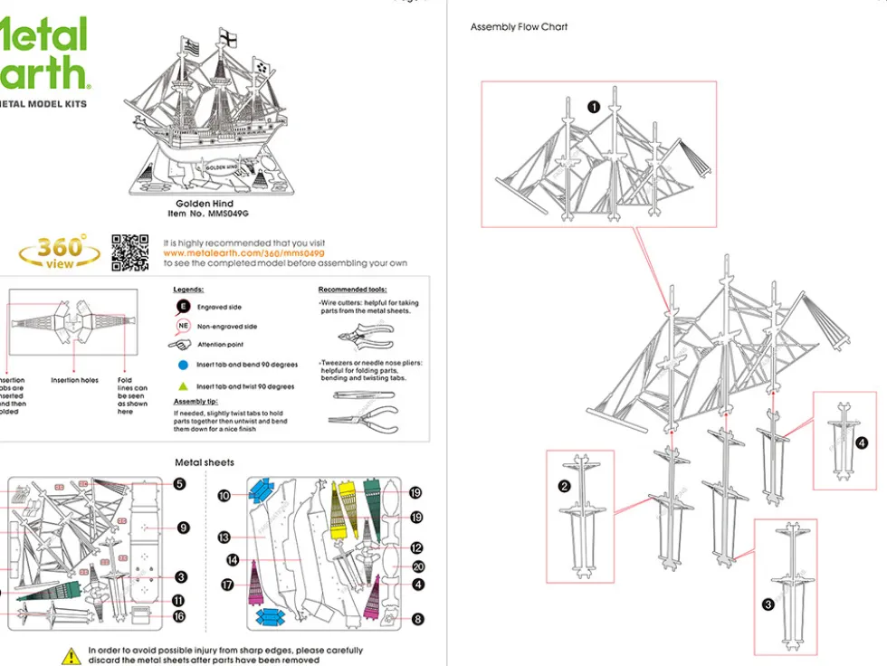 Model Kit Golden Hind Galleon Gold Version (Moderate Difficulty) Steel Model by Metal Earth