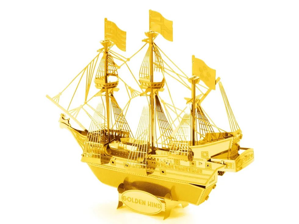 Model Kit Golden Hind Galleon Gold Version (Moderate Difficulty) Steel Model by Metal Earth