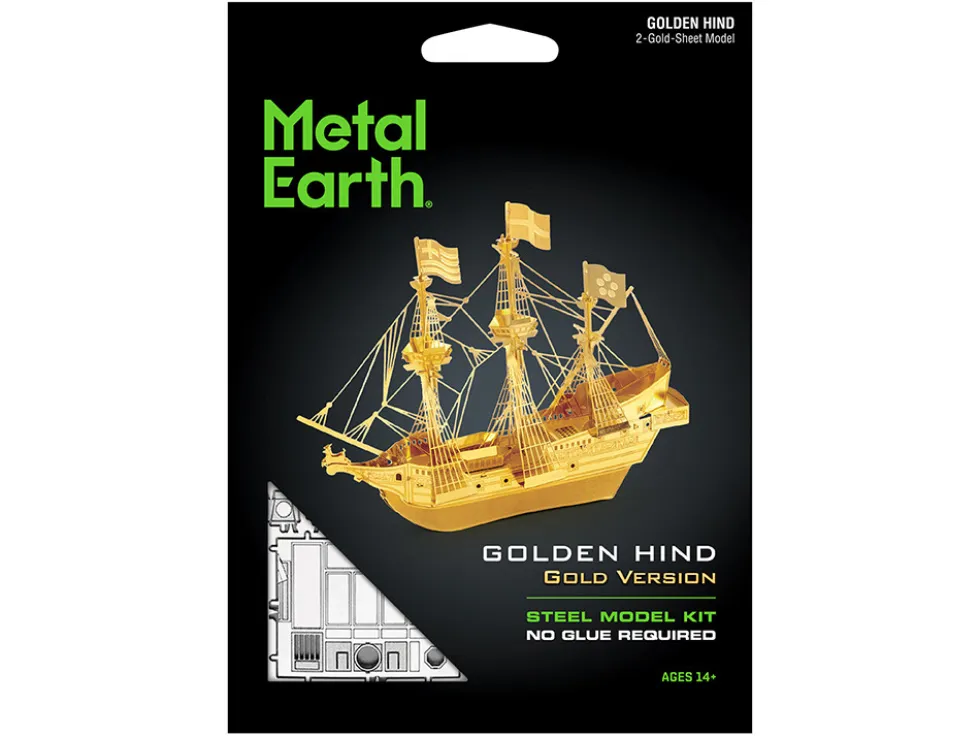 Model Kit Golden Hind Galleon Gold Version (Moderate Difficulty) Steel Model by Metal Earth