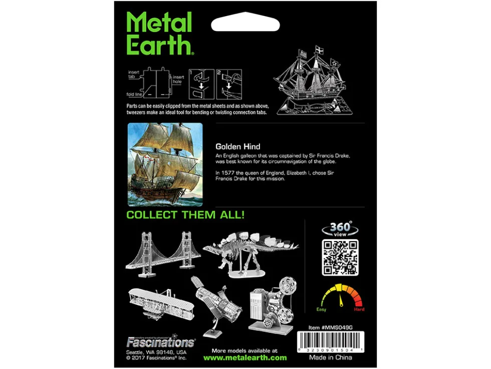 Model Kit Golden Hind Galleon Gold Version (Moderate Difficulty) Steel Model by Metal Earth