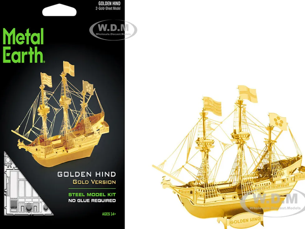Model Kit Golden Hind Galleon Gold Version (Moderate Difficulty) Steel Model by Metal Earth