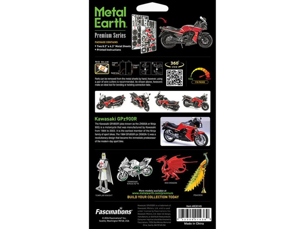 Model Kit Kawasaki GPz900R Motorcycle Red and Black (Challenging Difficulty) Steel Model by Metal Earth