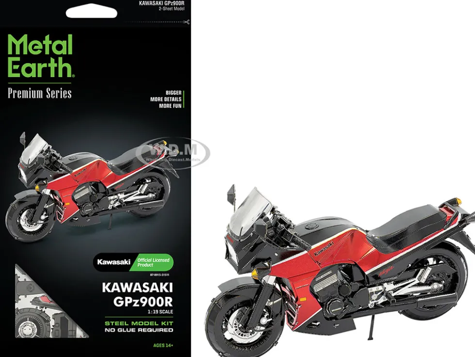 Model Kit Kawasaki GPz900R Motorcycle Red and Black (Challenging Difficulty) Steel Model by Metal Earth