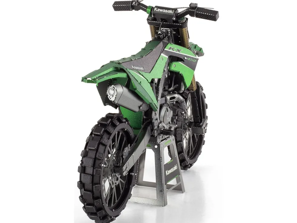 Model Kit Kawasaki KX450 Off-Road Motorcycle Green (Challenging Difficulty) Steel Model by Metal Earth