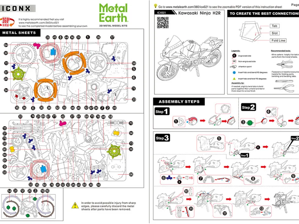 Model Kit Kawasaki Ninja H2R Motorcycle (Expert Difficulty) Steel Model by Metal Earth